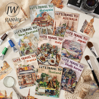 JIANWU Bản Đồ Du Lịch Lãng Mạn Series Vintage Thành Phố Xây Dựng Phong Cảnh Chất Liệu Cắt Dán PET Sáng Tạo DIY Tạp Chí Văn Phòng Phẩm