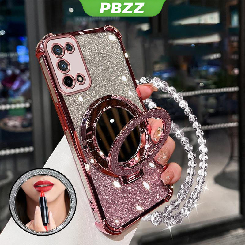 FOR ốp lưng [3 trong 1] ốp cho OPPO A52 Oppo A92 Oppo A74 5g Ốp điện thoại Ốp mềm Ốp silicon chống sốc thiết kế mới dây đeo thẩm mỹ Gương trang điểm có giá đỡ sjsfhzj01