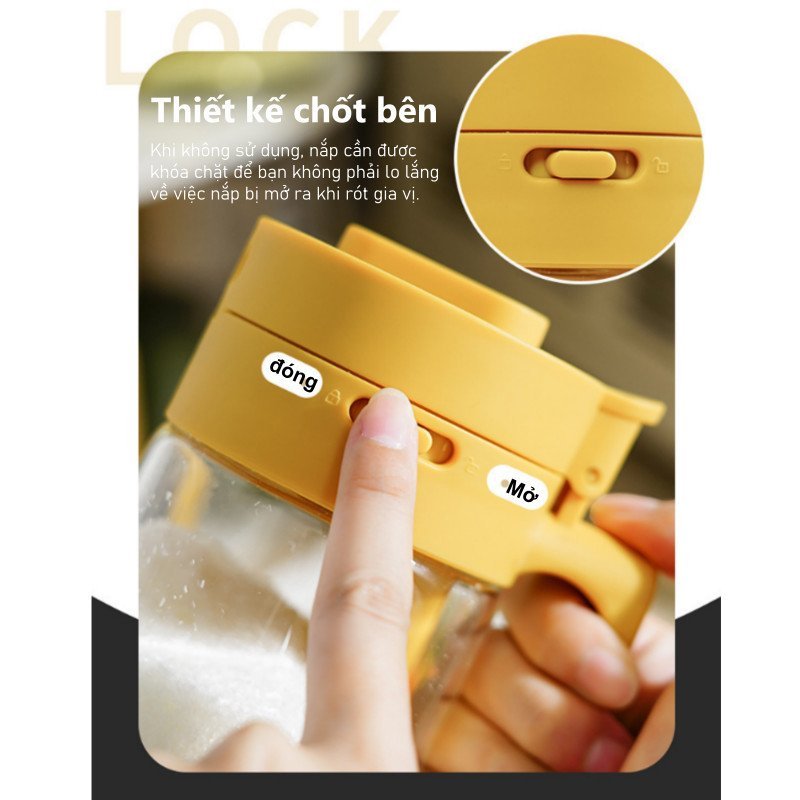 Hũ gia vị thủy tinh nắp khóa chắc chắn giữ khô ráo dễ quan sát chịu nhiệt dùng cho bếp gia đình dã