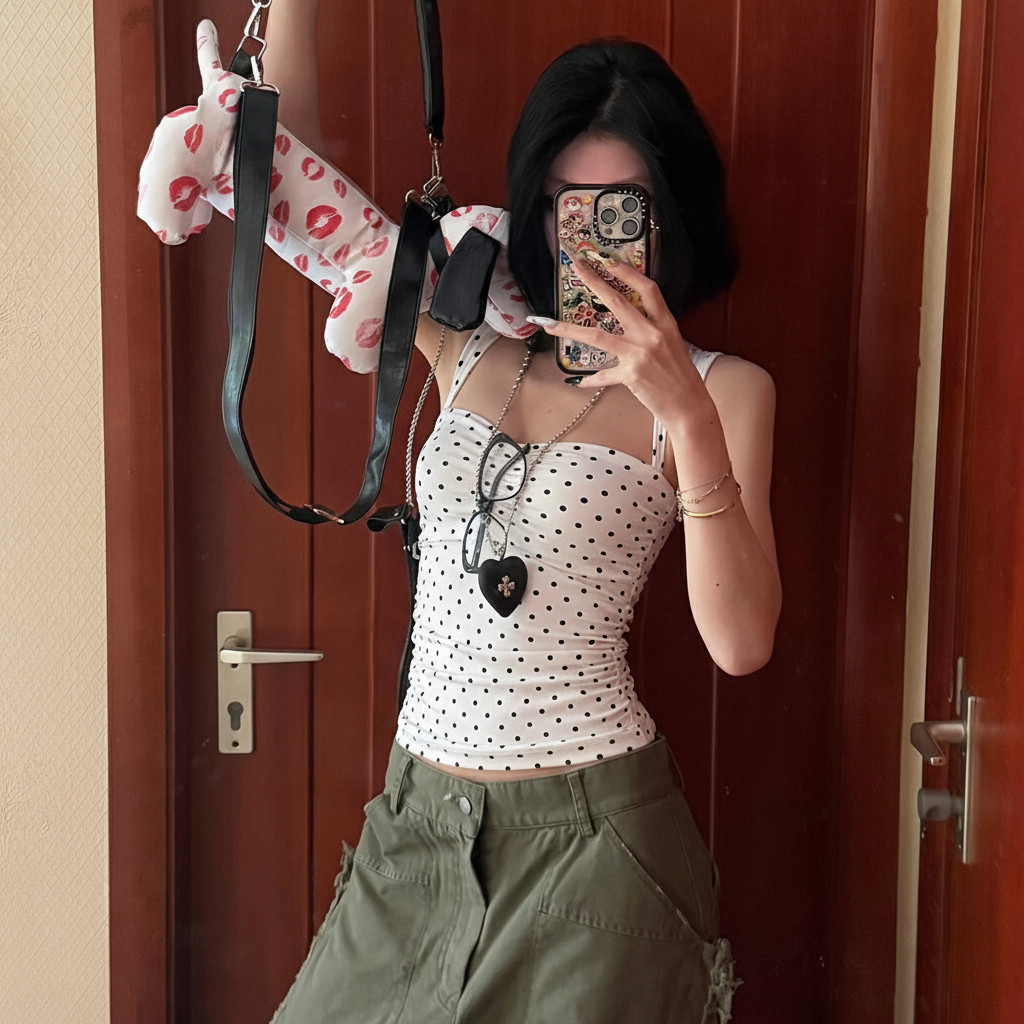 Áo Sát Nách Cúp Ngực Chấm Bi  Viền Vai Nhỏ Nữ Tính A5144933