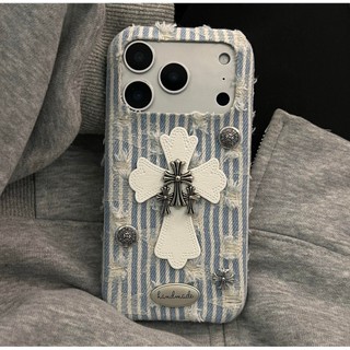 Ốp điện thoại chéo Denim sọc xanh và trắng tiên tiến cho iPhone 17 16 15 14 13 Pro Max Bảo vệ Camera chống sốc Vỏ cứng chống rơi