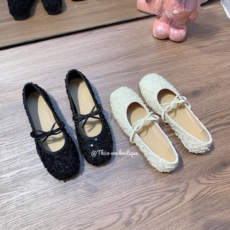 [Thảo Em - BB01 ] Giày bệt búp bê nữ nơ ngang đính lấp lánh sang trọng [Mã Mới]