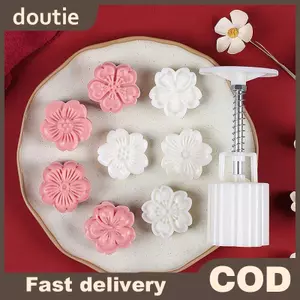 Doutie 4 Cái / bộ Khuôn Bánh Trung Thu Hoa Anh Đào Hoa Hoa Anh Đào Tem Họa Tiết Dập Tay Khuôn Pít Tông Bánh Ngọt Dụng Cụ VN