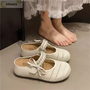 Dép buộc nơ nữ EDIWANY, Giày đế bệt đa năng ngọt ngào, Giày đế bệt mềm chống trượt hợp thời trang thoải mái Dép che mũi thấp Sử dụng thời trang