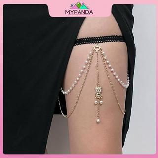 MYPANDA Bãi Biển Màu Vàng Nhiều Lớp Ngọc Trai Dây Xích Đùi Xu Hướng Nữ Kim Cương Giả Chân Dây Xích Viền Trang Sức Cơ Thể Hình Học.