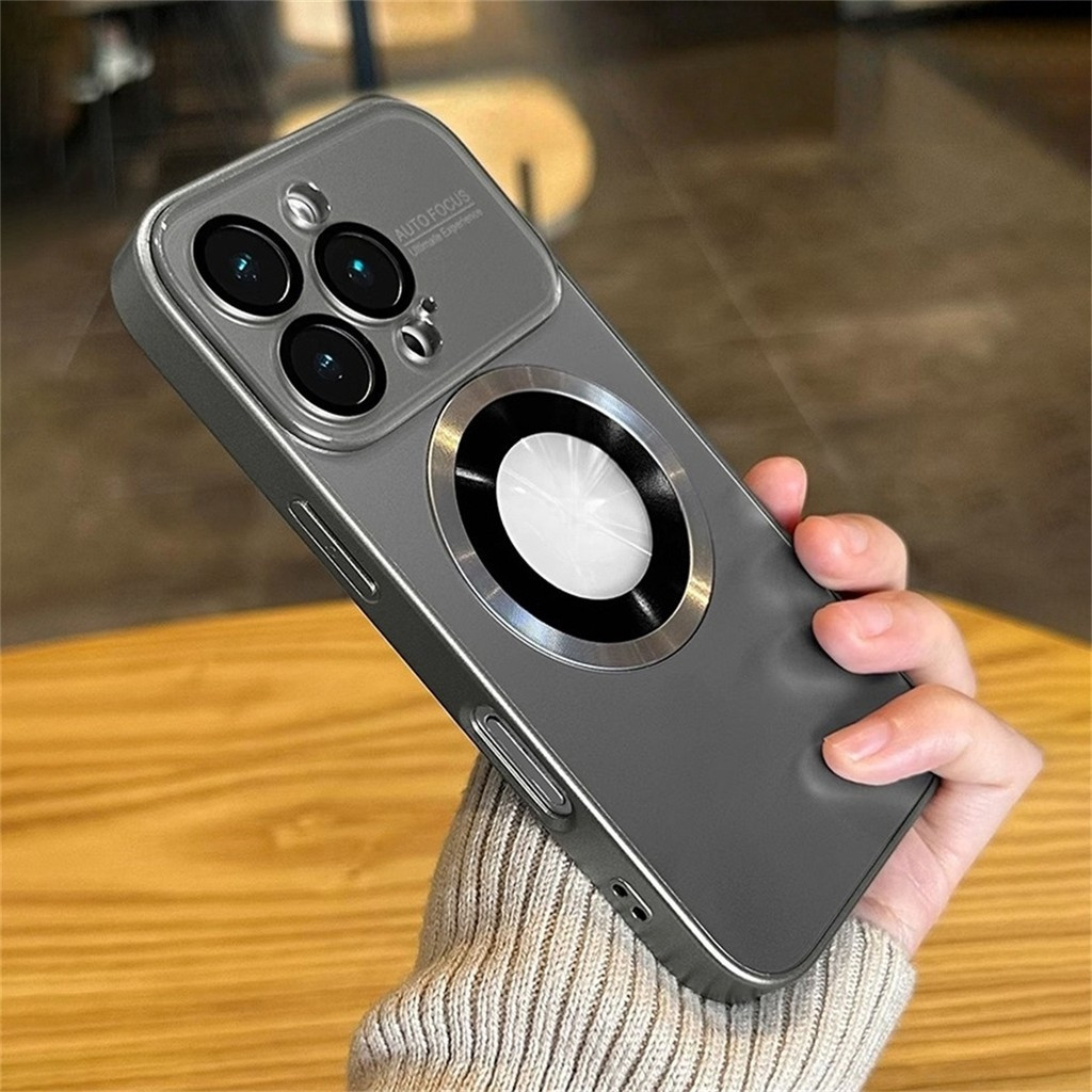 Ốp điện thoại toàn ống kính bằng kính cường lực sang trọng cho IPhone 12 13 14 15 16 Pro Max Vỏ cứng mờ từ tính Vỏ chống sốc