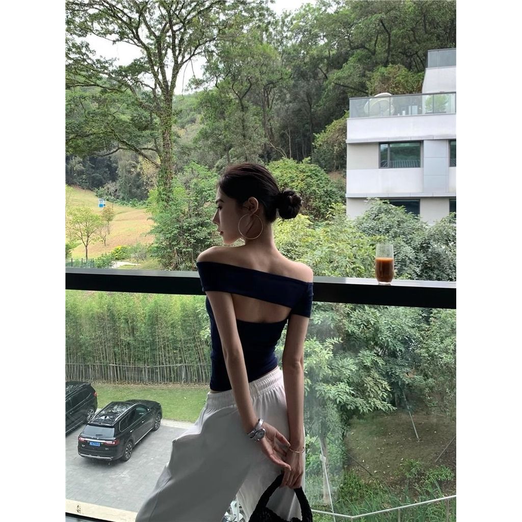 Milyfashion Áo Croptop Y2K Retro Cổ Quay Tay Ngắn Form Slim, Phối Lưng Rỗng Thích Hợp Mùa Hè