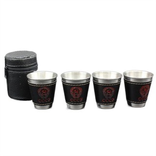 Bộ 4 cốc inox bọc da dung tích 70ml kèm bao da tiện lợi Cốc rượu inox،Nhẹ, bền, không vỡ، Cách nhiệt tốt
