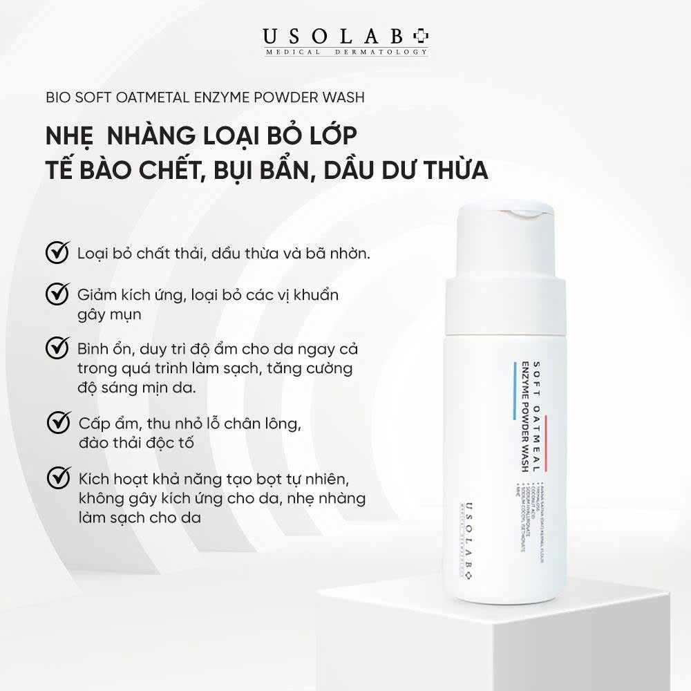 (hàng công ty) Bột tẩy da chết enzyme Soft Oatmeal USOLAB 50g cho mọi loại da | Sạch sâu, cải thiện lỗ chân lông,