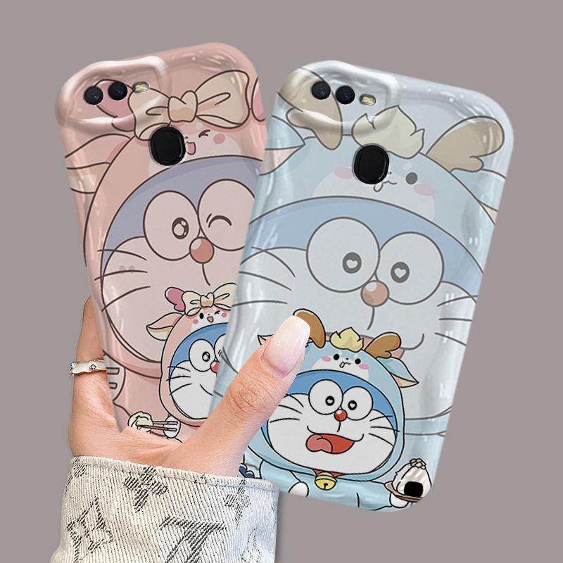 Vỏ Silicon Hoạt Hình Cho OPPO A5S A7 A12 F9 F9 Pro Phụ Kiện 3D Vỏ Điện Thoại Mềm Cặp Đôi Doremon Chống Sốc Mặt Sau