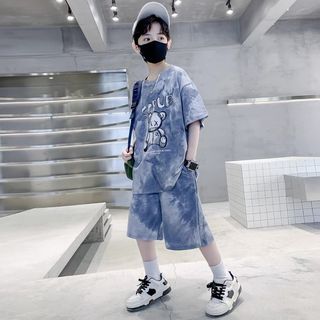 Bộ đồ bé trai mùa hè - áo thun loang in hình phối quần short phong cách cá tính năng động