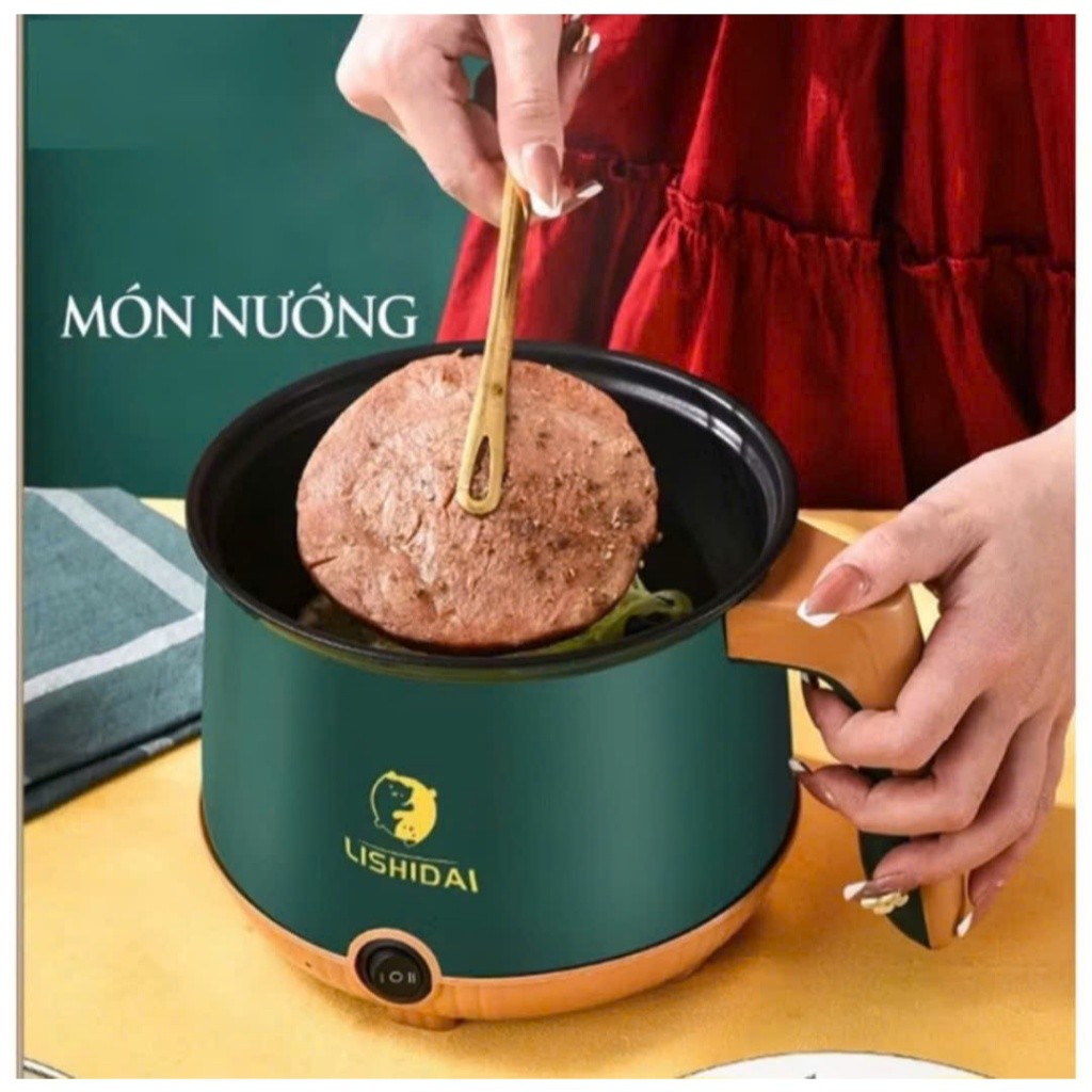 Nồi Điện Mini LISHIDAI 2 Tầng Đa Năng Tặng Kèm Khay Hấp INOX ( Chiên, Xào, Nấu ăn, nấu cơm, nấu lẩu mini ) siêu tiện lợi