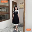 Đầm thiết kế BEMINE cổ sơ mi dáng chữ A phối xô ren đục lỗ phù hợp đi làm, đi chơi-B489