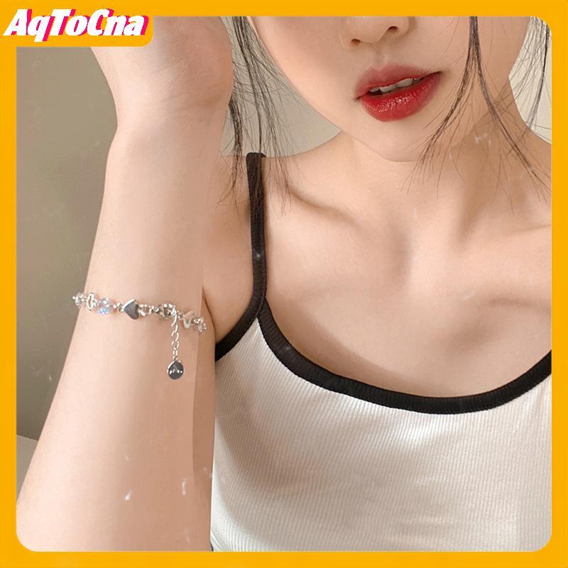 Vòng tay bạc zircon ngọt ngào dành cho nữ và bé gái, lấp lánh và tinh tế - AqToCna