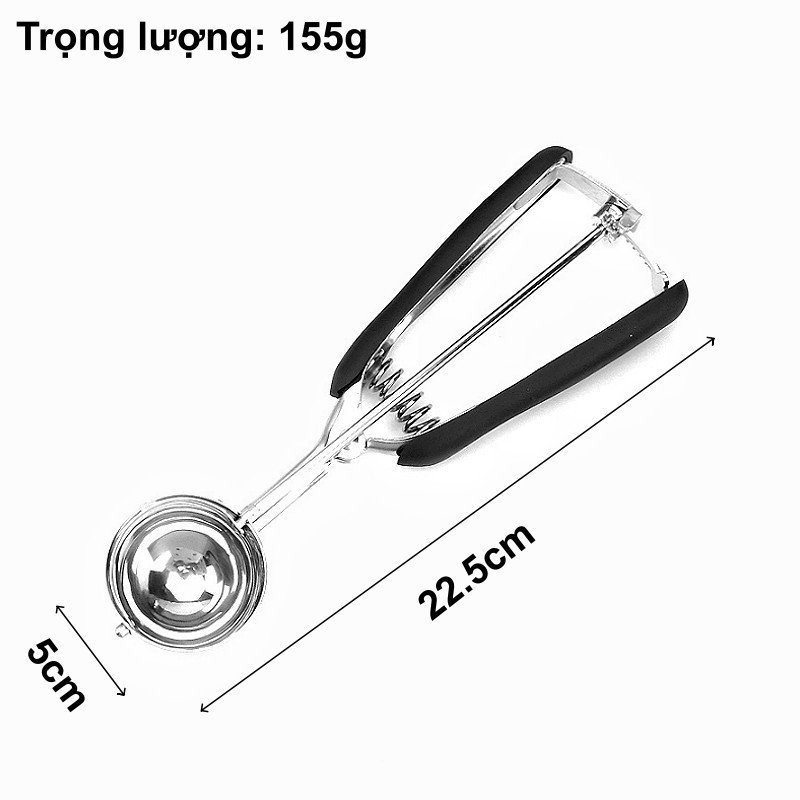 muỗng múc kem thép không gỉ 304 tay cầm silicon chống trơn tự động nhả dùng đa năng múc trái cây