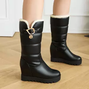VNTMLH34-43 Kích Thước Lớn Thời Trang Nhỏ Phong Cách Đơn Giản Nêm Gót Chân Tròn Khóa Dây Đeo V-Mouth Giày Tuyết Phù Hợp Với Tất Cả Trận Đấu Ngọt Ngào Bên Trong Tăng Chiều Cao Giày Giữa Ống Giày Bốt Hàng Ngày