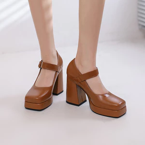 VNMZGG34-39 Kích Thước Lớn Dày Gót Đế Dày Đế Đế Đế Bằng Dây Đeo Nông Miệng Vuông Ngón Chân Mary Jane Giày Thời Trang