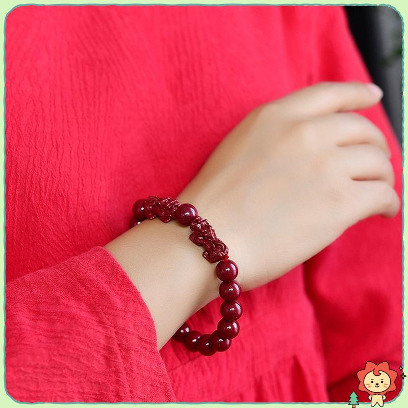 [Jielus] Cinnabar Pixiu Vòng tay Thiết kế cổ điển Hạt Lắc tay Quà tặng Nam Nữ Bùa hộ mệnh Trang sức tự nhiên Quà tặng quyến rũ Vòng tay chạm khắc
