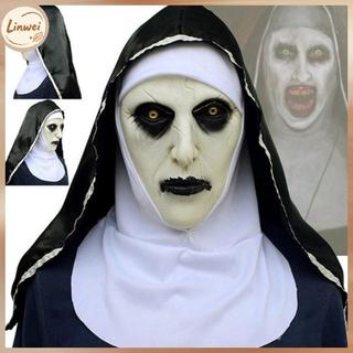 [Linwei] Mặt nạ cao su nữ tu đáng sợ kinh dị kèm khăn trùm đầu Valak Cosplay cho trang phục Halloween