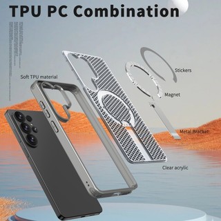 Vỏ tản nhiệt tế bào từ tính cho Samsung Galaxy S26 S25 S24 S23 FE Ultra Plus A56 A55 A36 Vỏ chân đế
