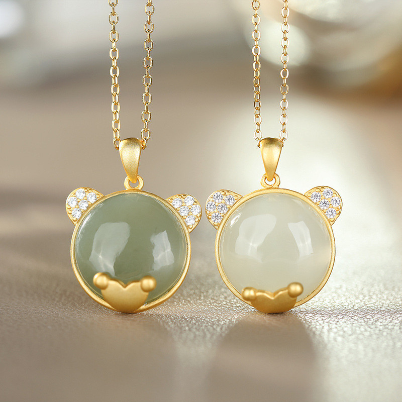 Vòng cổ ngọc Hetian tự nhiên khảm Mickey dễ thương