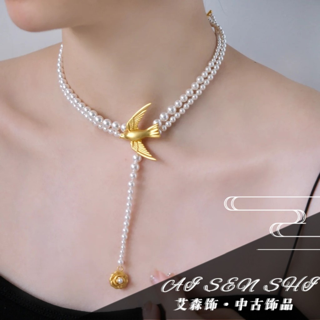 Vòng cổ mặt dây chuyền ngọc trai bồ câu hòa bình thời trang