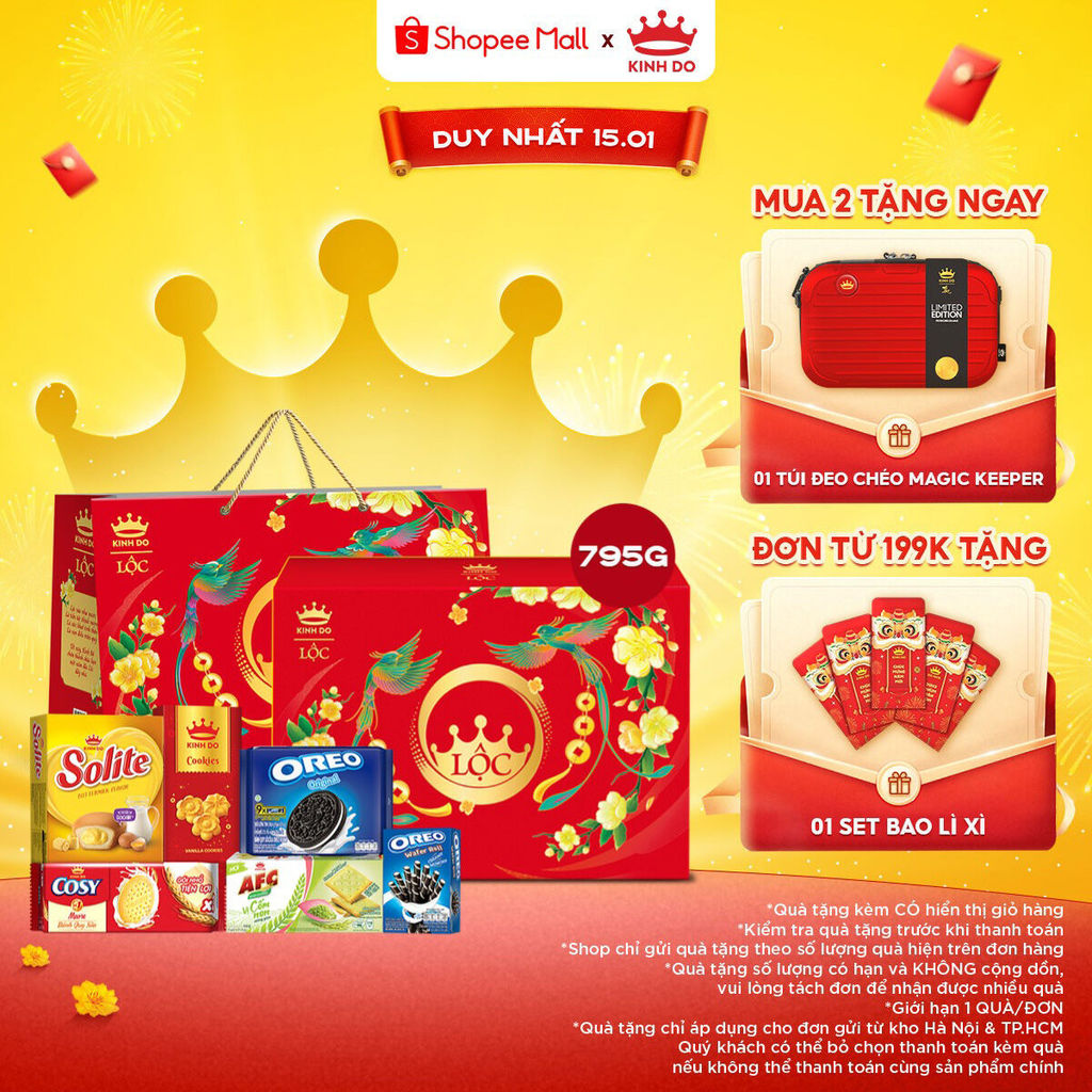 [HỎA TỐC] [CÓ TÚI GIẤY] Hộp Bánh Kinh Đô Tết 2026 Lộc Phú Quý Đỏ/Vàng 795g