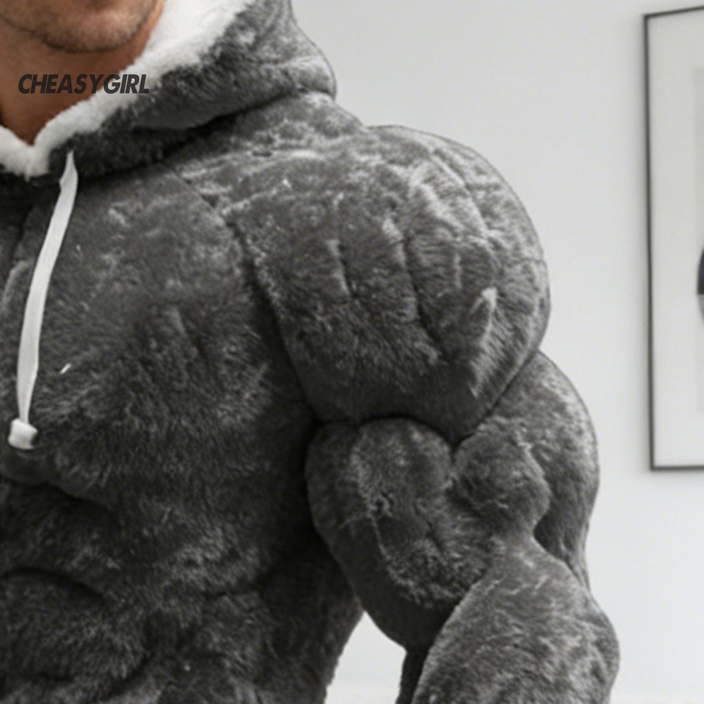 Áo hoodie nam họa tiết cơ bắp 3D in thực tế, ấm áp, phù hợp dạo phố và thời trang đơn giản cho mùa lạnh