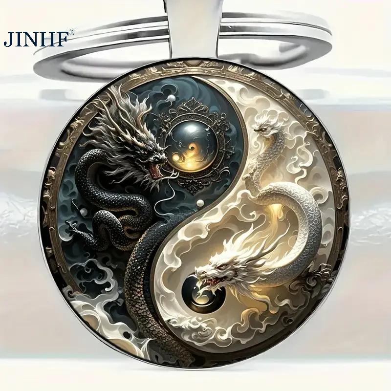 Móc khóa JINHF Yin Yang Dragon - Mặt dây chuyền hợp kim thời trang và thiết kế rồng trắng, hoàn hảo cho túi xách, Bapas và quà tặng độc đáo HOT