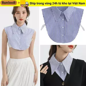 Áo sơ mi cổ giả bamboo cho bé gái, kèm ve áo sọc tháo rời