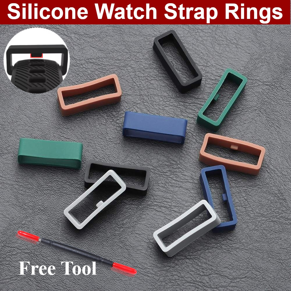 2 Chiếc Cao Su Silicon Dây Đeo Đồng Hồ Nhẫn Vòng Giữ Dây Đeo Đồng Hồ Giữ Vòng 18mm 20mm 22mm 24mm Vòng Tay Bảo Vệ Giá Đỡ Xanh Xanh Xanh Nâu Đen Xám