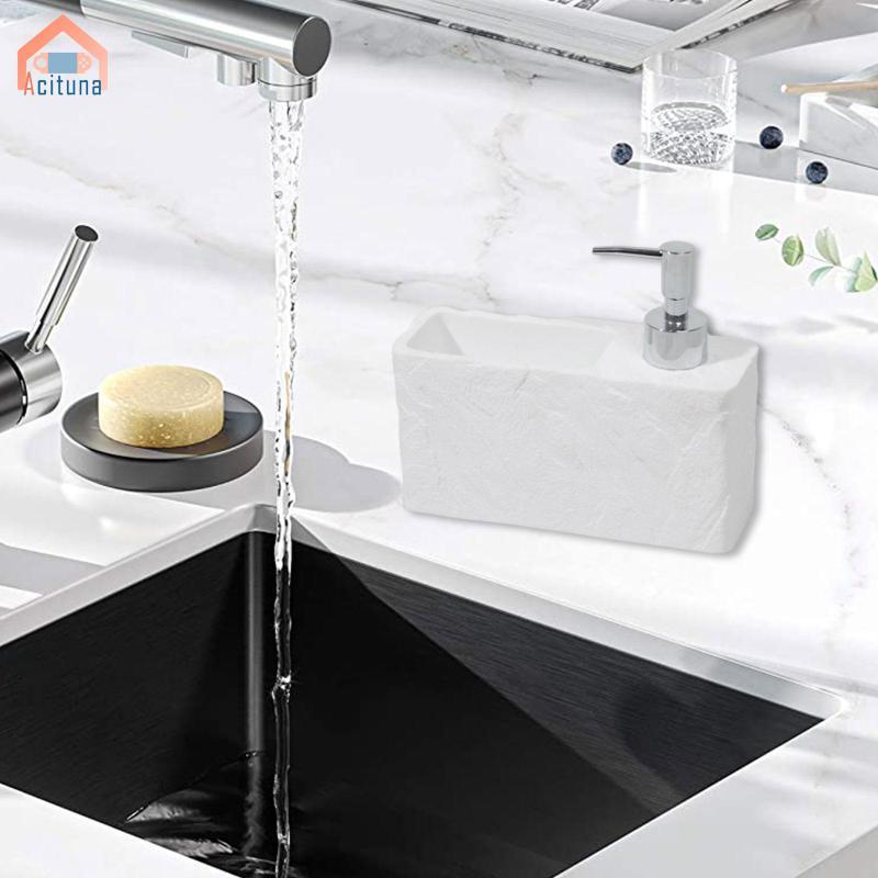 Phụ kiện hộp đựng xà phòng có máy bơm. Nhỏ gọn, thiết thực, dễ sử dụng. Dụng cụ sắp xếp nhựa bền cho miếng bọt biển, cọ tắm và miếng cọ rửa.
