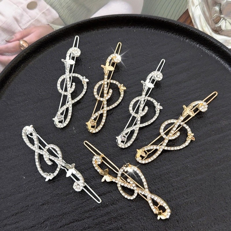 1 / 2 Kẹp Tóc Nữ Kim Cương Giả Sáng Bóng Tinh Tế Quyến Rũ - Nhẹ Đa Năng Thời Trang Kiểu Tóc Nhạc Note Barrettes