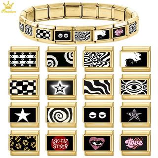 New Vintage Golden Charm Black Cat Love Heart Moon Italian Charm Links Fit 9MM Stainless Steel Bracelet DIY Making Jewelrys