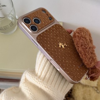 Làm Giàu 3D Ngựa Vàng Sóng Điểm Nâu Sang Trọng Wrsitband Ốp Lưng Điện Thoại iPhone 17Promax 14 15 16 Pro Max 13 Vỏ Di Động Nữ Chống Sốc Như Ống Kính 17Pro