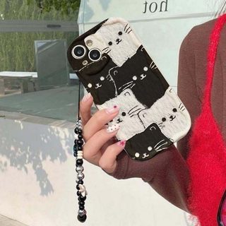Vỏ Cho Samsung Galaxy A16 A17 A13 A07 A06 A35 A50 A50S A30S A54 A52 A52S A25 Vỏ Điện Thoại Di Động Vòng Tay Dây Xích Mèo Đen Dễ Thương Sóng Silicon Bên Mềm Mại
