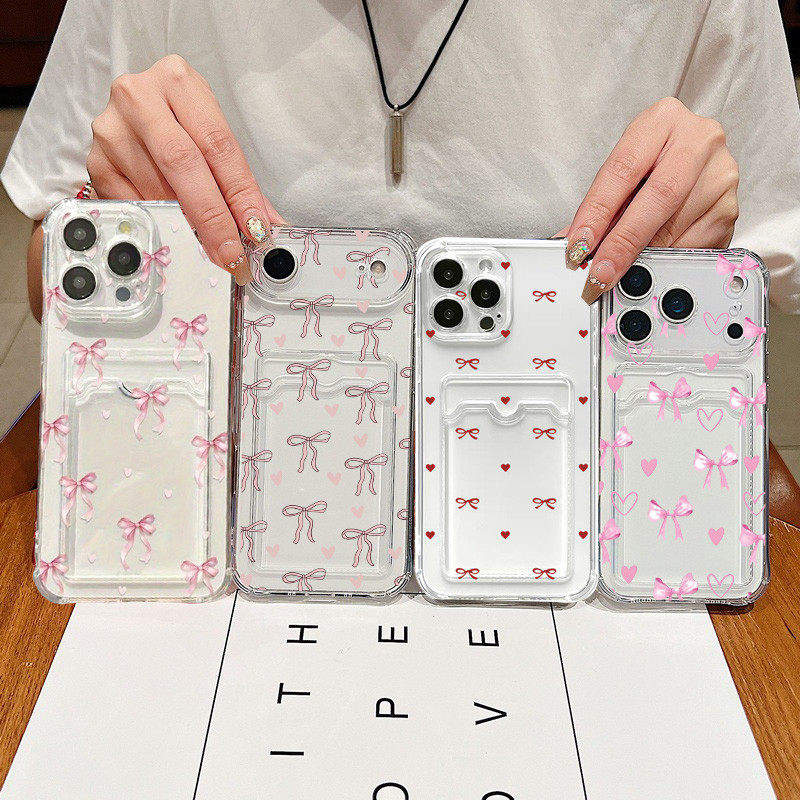 Màu Hồng Bowkont Trái Tim Tình Yêu Cho Xiaomi Redmi 13C 12 12C 10 10C 9 9A 9C Redmi Note 13 14 Pro 5G Vỏ Điện Thoại Di Động Đựng Thẻ Ảnh Ví TPU Dễ Thương Góc Bảo Vệ Không Khí Silicon