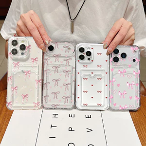 Màu Hồng Bowkont Trái Tim Tình Yêu Cho Xiaomi Redmi 13C 12 12C 10 10C 9 9A 9C Redmi Note 13 14 Pro 5G Vỏ Điện Thoại Di Động Đựng Thẻ Ảnh Ví TPU Dễ Thương Góc Bảo Vệ Không Khí Silicon
