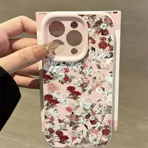 Sơn dầu màu đỏ hoa cho 17 16pro trường hợp điện thoại iPhone 15 tốt lỗ gạo nếp trường hợp 14 13pro11 mềm trường hợp
