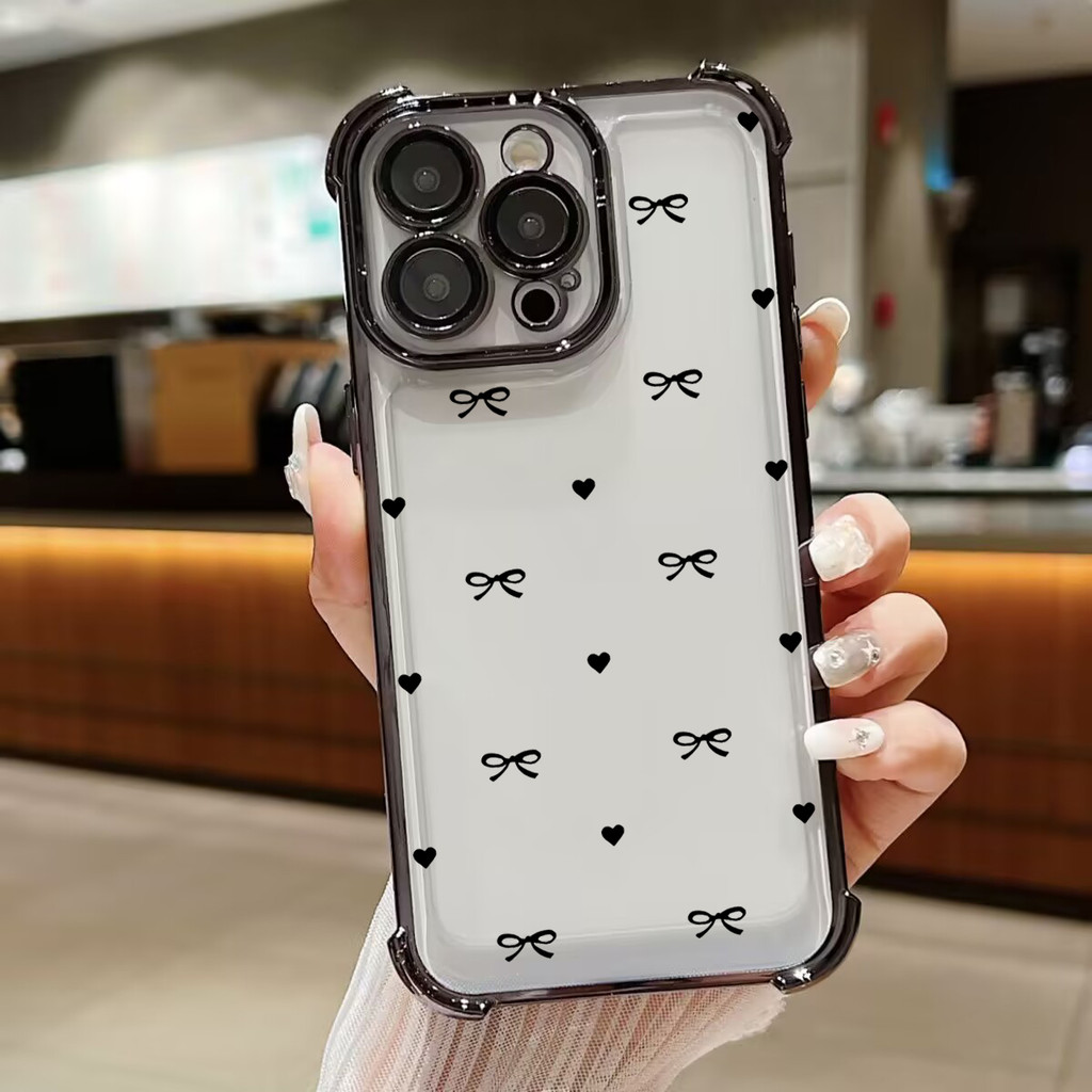 Vỏ Cho OPPO Reno 15 14 13 12 11 Pro 15F 14F 13F 12F 11F 5G Ốp Lưng Túi Khí Đen Trái Tim Tình Yêu Bowkont Mạ Điện Chống Sốc Mờ Mạ Silicon Mềm Mại