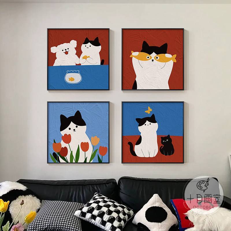 Tranh trang trí canvas treo tường mèo thú vị để trang trí phòng ngủ và phòng khách