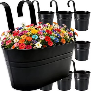 Giỏ đựng chậu trồng cây treo lan can bằng kim loại - Giá đỡ chậu hoa trên hàng rào - Trang trí ban công sân vườn ngoài trời trong nhà