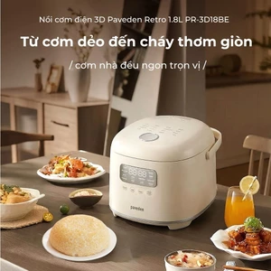 Nồi Cơm Điện Tử Paveden PR-3D18BE 1.8L - Lòng nồi inox 3 lớp - Bảo hành chính hãng 12 tháng