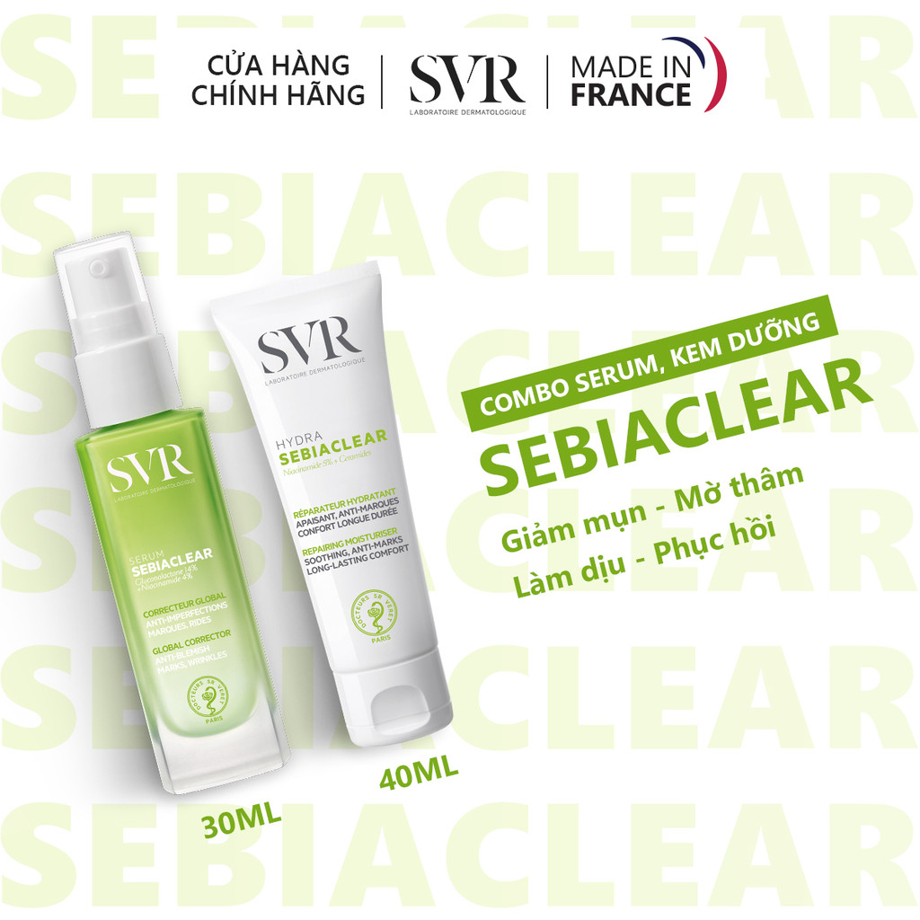 Combo giảm mụn, dưỡng ẩm SVR Sebiaclear Serum 30ML và Sebiaclear Hydra 40ML (CBG13)
