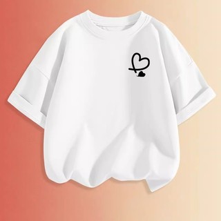 Áo thun cổ tròn dáng casual, họa tiết vẽ đường nét đơn giản dành cho bé gái, in một mặt, đa năng, thích hợp mặc ngoài.