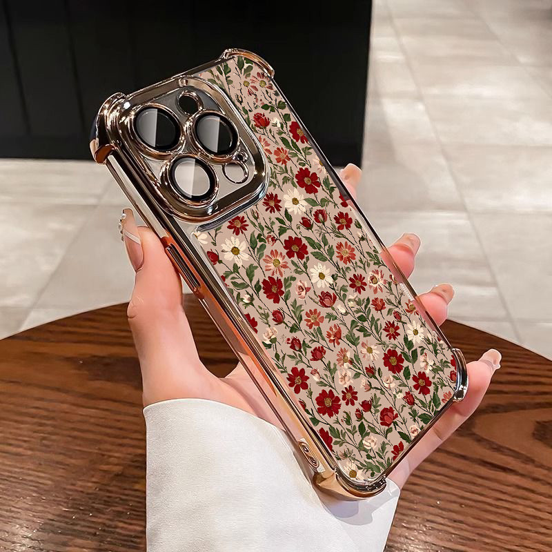 Ốp Lưng Cho OPPO A6 A5 A3 Pro A6X A3X A5X Reno 15F 13F 15 12 10 14 Pro 11 10 5G 11F 12F Reno 6 7 8 Pro 7Z 8Z 8T Ốp Điện Thoại Thời Trang Hoa Cúc Mạ TPU Chống Sốc Thu