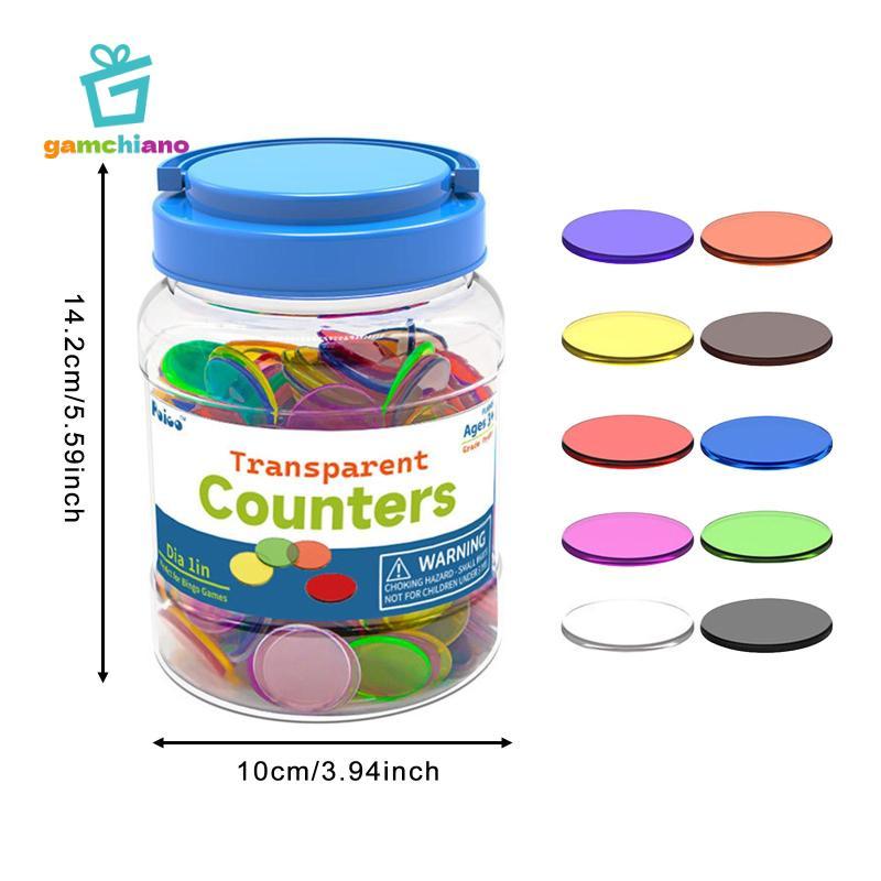 Gamchiano 300 Chiếc Đếm Chip Trong Suốt Quầy Để Bàn Tay Nhỏ Phân Loại Các Loại Màu Sắc Với Bình Di Động Trò Chơi Giáo Dục Trẻ Em