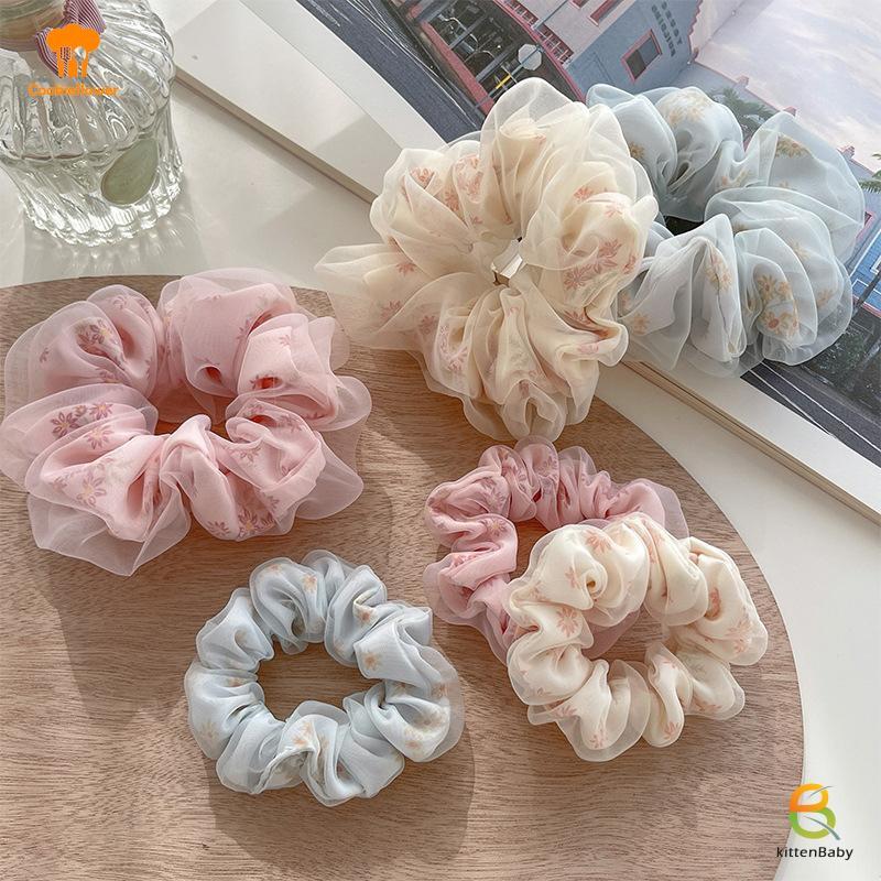 Dây buộc tóc Scrunchie bằng lụa hai lớp Organza hoa ngọt ngào - Phụ kiện tóc cho bé gái