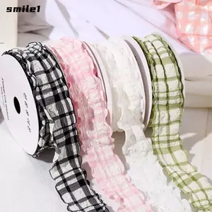 Ruy Băng Kẻ Sọc SMILE, Bó Hoa Gói 10 Sân Cuộn Ruy Băng Satin, Sáng Tạo Có Thể Tái Sử Dụng Chiều Rộng 4CM Dễ Dàng Cắt Ruy Băng Kẻ Sọc Bao Bì Bó Hoa