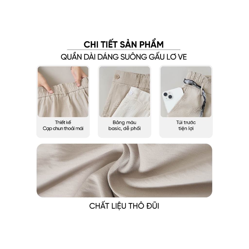 Quần dài nữ CARDINA Chất đũi thô cạp trước phẳng chun sau kèm dây lưng trang trí 6QDT01